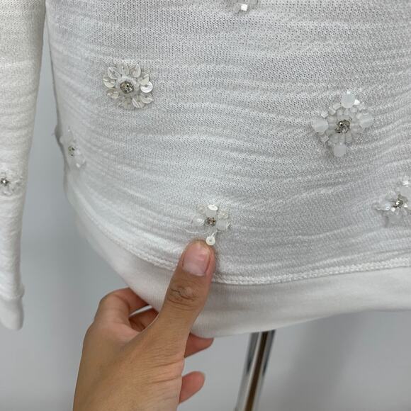 J Crew Sweatshirt Womens S Small Beaded Sequins Applique Crew Stretch Pullover - Picture 7 of 13